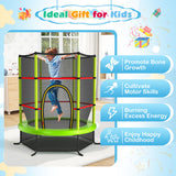 55 Inch Kids Recreational Trampoline Bouncing Jumping Mat with Enclosure Net-Green