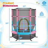 55 Inch Kids Recreational Trampoline Bouncing Jumping Mat with Enclosure Net-Pink