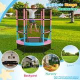 55 Inch Kids Recreational Trampoline Bouncing Jumping Mat with Enclosure Net-Pink