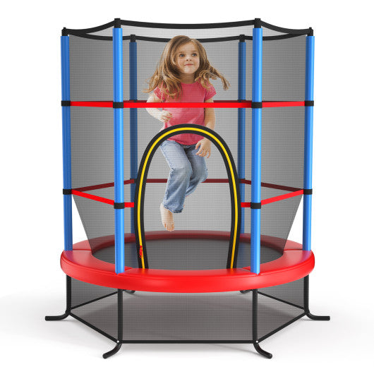 55 Inch Kids Recreational Trampoline Bouncing Jumping Mat with Enclosure Net-Navy