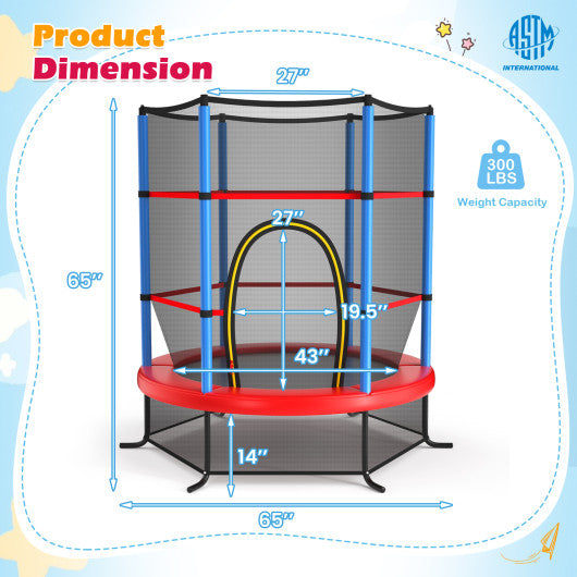 55 Inch Kids Recreational Trampoline Bouncing Jumping Mat with Enclosure Net-Navy