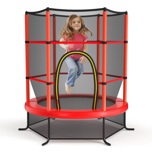 55 Inch Kids Recreational Trampoline Bouncing Jumping Mat with Enclosure Net-Red