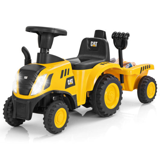 Kids Ride on Tractor Licensed Caterpillar with Detachable Trailer No Power-Yellow