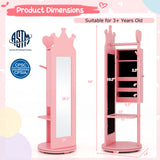 Kids Room Furniture Set Princess Vanity Table and Stool Set with Mirror and Drawer-Pink