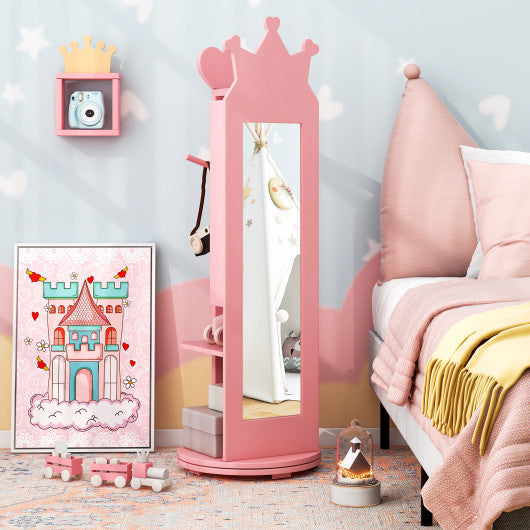 Kids Room Furniture Set Princess Vanity Table and Stool Set with Mirror and Drawer-Pink
