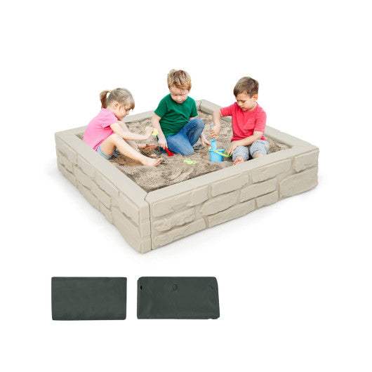 2-In-1 HDPE Kids Sandbox with Cover and Bottom Liner-White