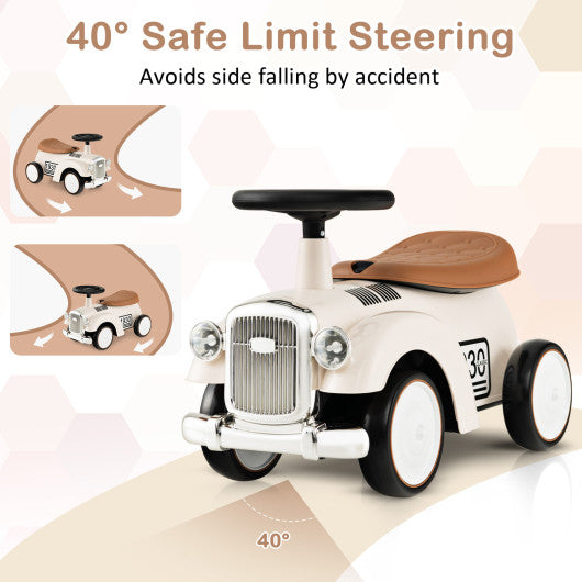 Kids Sit to Stand Vehicle with Working Steering Wheel and Under Seat Storage-White