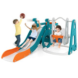 5-in-1 Kids Slide and Swing Set with Mini Bus and Basketball Hoop-Multicolor