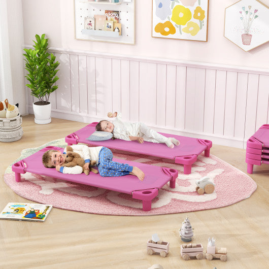 Kids Stackable Daycare Cot Pack of 6 with Detachable Oxford Cloth-Pink