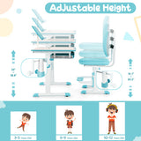 Height-Adjustable Kid's Study Desk and Chair Set-Blue