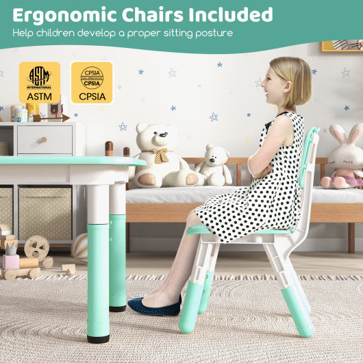 Kids Table and Chairs Set for 4 with Graffiti Desktop-Green