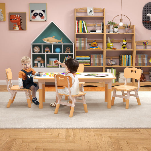 Kids Table and Chairs Set for 4 with Graffiti Desktop-Natural