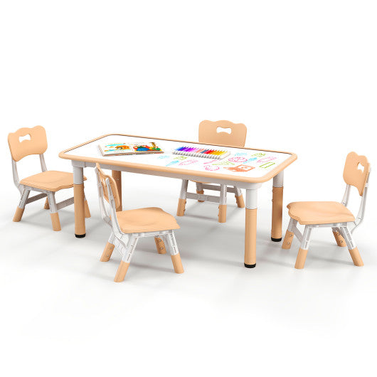 Kids Table and Chairs Set for 4 with Graffiti Desktop-Natural