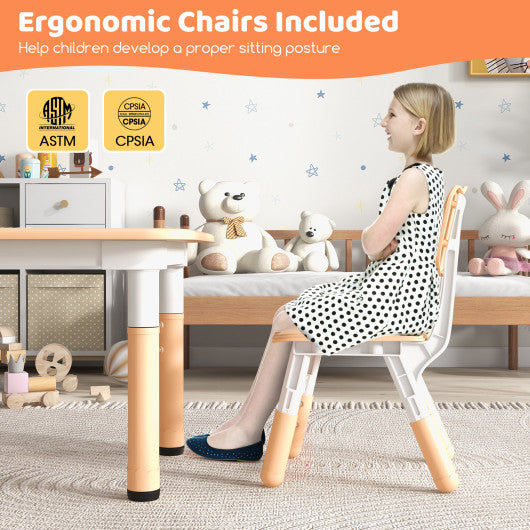 Kids Table and Chairs Set for 4 with Graffiti Desktop-Natural