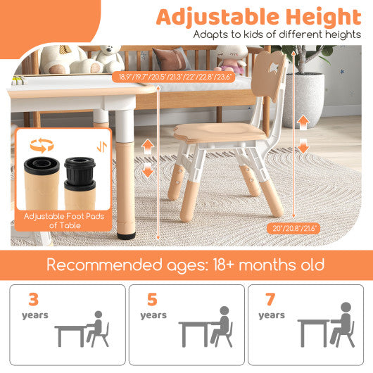 Kids Table and Chairs Set for 4 with Graffiti Desktop-Natural