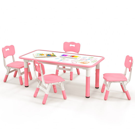 Kids Table and Chairs Set for 4 with Graffiti Desktop-Pink