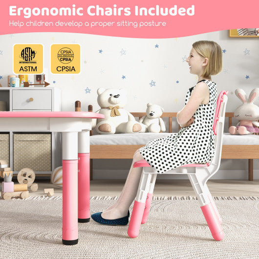Kids Table and Chairs Set for 4 with Graffiti Desktop-Pink