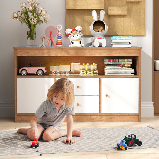 Kids Toy Storage Organizer with Open Shelf and 2 Drawers for Playroom-Natural