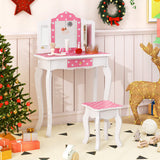 Princess Pretend Play Makeup Dressing Table with Cute Polka Dot Print-Pink