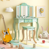 Kids Vanity Set with Tri-folding Mirror-Green
