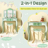 Kids Vanity Set with Tri-folding Mirror-Green