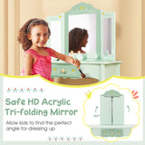 Kids Vanity Set with Tri-folding Mirror-Green
