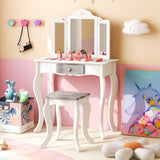 Kids Vanity Set with Tri-folding Mirror-White