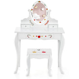 Kids Vanity and Stool Set with 360° Rotatable Mirror and Whiteboard-White