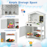 Kids Wooden Kitchen Play Set with Storage Shelves and Accessories-White