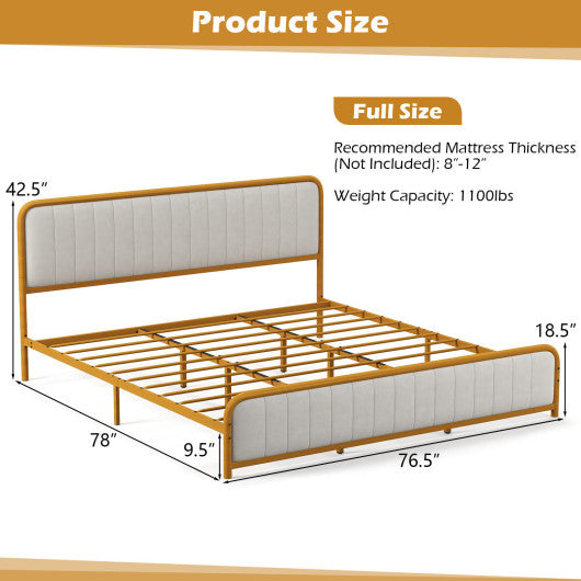 Upholstered Gold Platform Bed Frame with Velvet Headboard-King Size