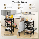 Kitchen Island Cart with Stainless Steel Tabletop and Basket-Black