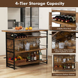 Kitchen Island with 4-Tier Storage Shelf and Long Footrest for Home-Rustic Brown