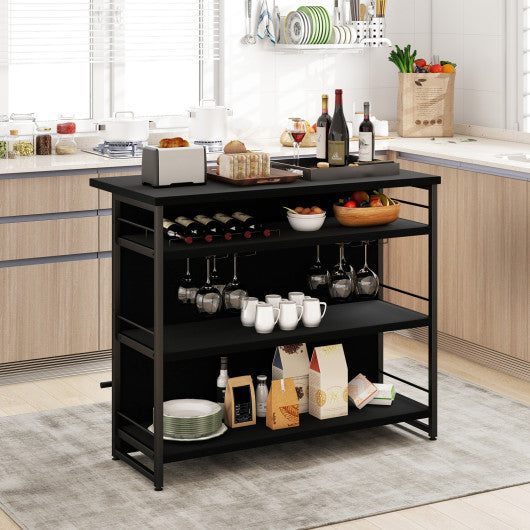 Kitchen Island with 4-Tier Storage Shelf and Long Footrest for Home-Black