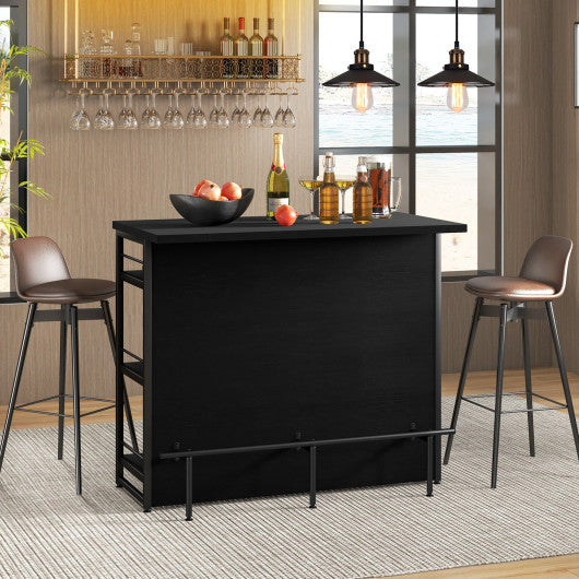 Kitchen Island with 4-Tier Storage Shelf and Long Footrest for Home-Black