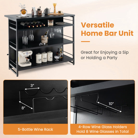 Kitchen Island with 4-Tier Storage Shelf and Long Footrest for Home-Black