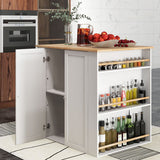Modern Kitchen Island with Rubber Wood Countertop and Storage-White