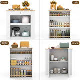 Modern Kitchen Island with Rubber Wood Countertop and Storage-White