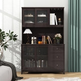 Kitchen Pantry Storage Cabinet Kitchen Hutch with LED lights and Power Outlet-Dark Brown