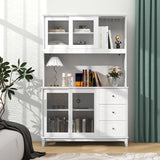 Kitchen Pantry Storage Cabinet Kitchen Hutch with LED lights and Power Outlet-White