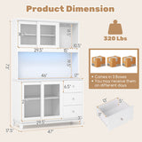 Kitchen Pantry Storage Cabinet Kitchen Hutch with LED lights and Power Outlet-White