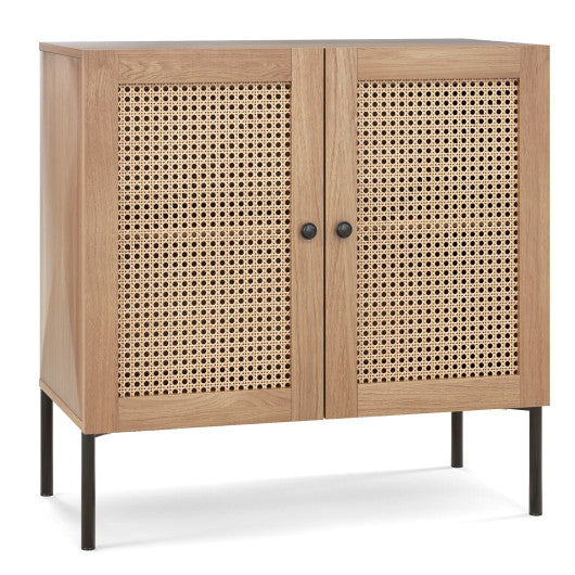 Kitchen Sideboard with 2 Rattan Doors and Adjustable Shelf-Natural