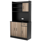 4-Door Freestanding Kitchen Buffet with Hutch and Adjustable Shelves-Black