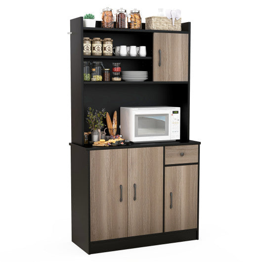 4-Door Freestanding Kitchen Buffet with Hutch and Adjustable Shelves-Black