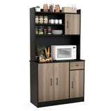 4-Door Freestanding Kitchen Buffet with Hutch and Adjustable Shelves-Black