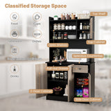 4-Door Freestanding Kitchen Buffet with Hutch and Adjustable Shelves-Black