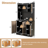 4-Door Freestanding Kitchen Buffet with Hutch and Adjustable Shelves-Black