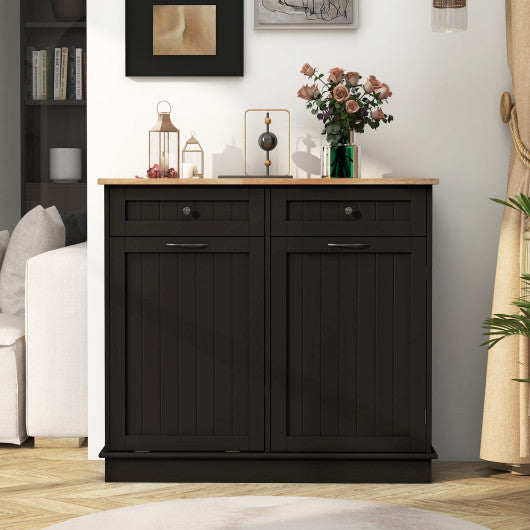 Kitchen Tilt Out Trash Cabinet with 2 Drawers and Adjustable Shelf-Brown