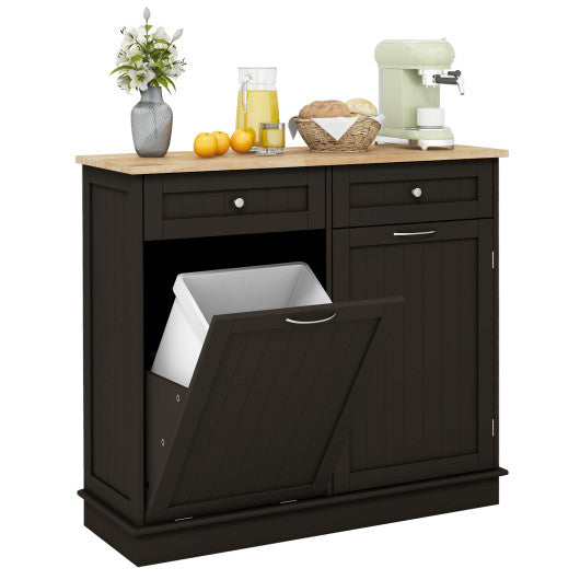 Kitchen Tilt Out Trash Cabinet with 2 Drawers and Adjustable Shelf-Brown