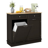 Kitchen Tilt Out Trash Cabinet with 2 Drawers and Adjustable Shelf-Brown