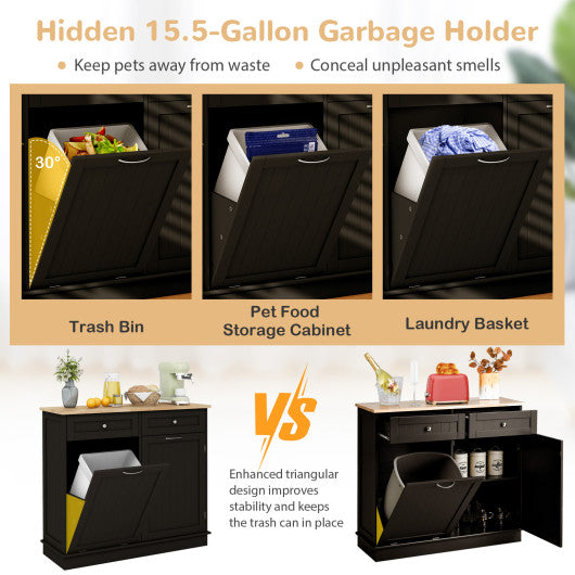 Kitchen Tilt Out Trash Cabinet with 2 Drawers and Adjustable Shelf-Brown